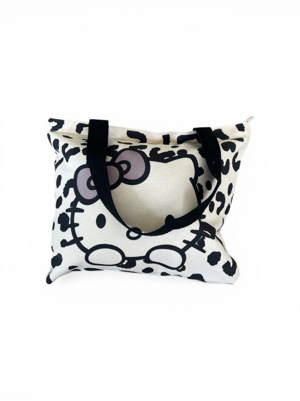 Hello Kitty Canvas Tote Bag – Black & Cream Animal Print